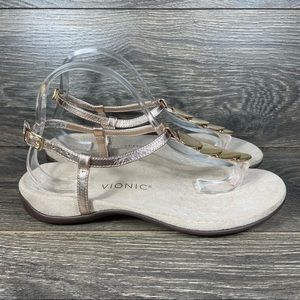 Vionic Rest Miami Metallic Leather Toe-Post T-Strap Sandals - Women's 9.5
